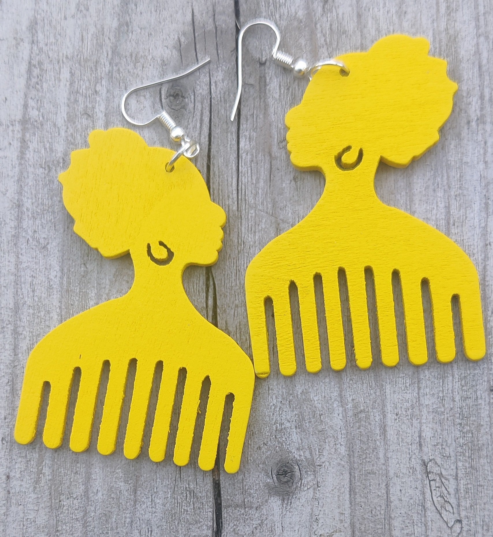 African Wooden Comb Earrings
