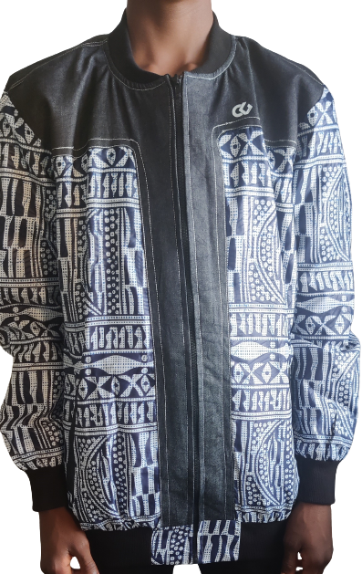 Unisex Ndop Jeans Bomber Jacket / African Bomber Jacket / Ankara Bomber Jacket