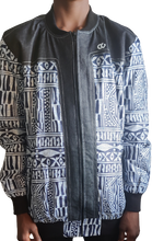Load image into Gallery viewer, Unisex Ndop Jeans Bomber Jacket / African Bomber Jacket / Ankara Bomber Jacket