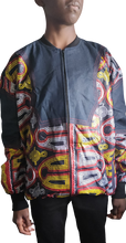 Load image into Gallery viewer, Unisex Toghu Jeans Bomber Jacket / African Bomber Jacket / Ankara Bomber Jacket