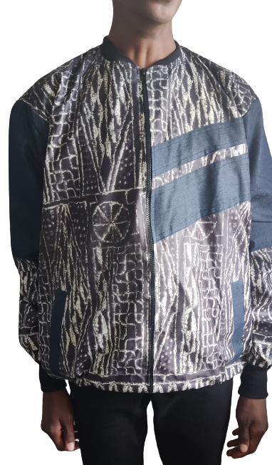 Unisex Ndop Jeans Bomber Jacket / African Bomber Jacket / Ankara Bomber Jacket