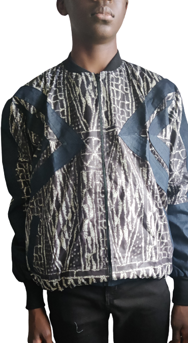 Unisex Ndop Jeans Bomber Jacket / African Bomber Jacket / Ankara Bomber Jacket