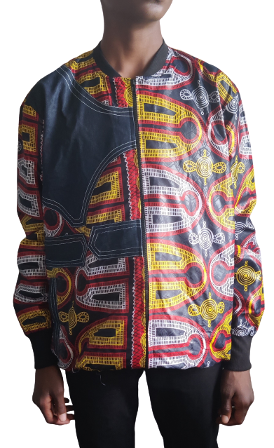 Unisex Toghu Jeans Bomber Jacket / African Bomber Jacket / Ankara Bomber Jacket