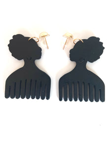 African Wooden Comb Earrings