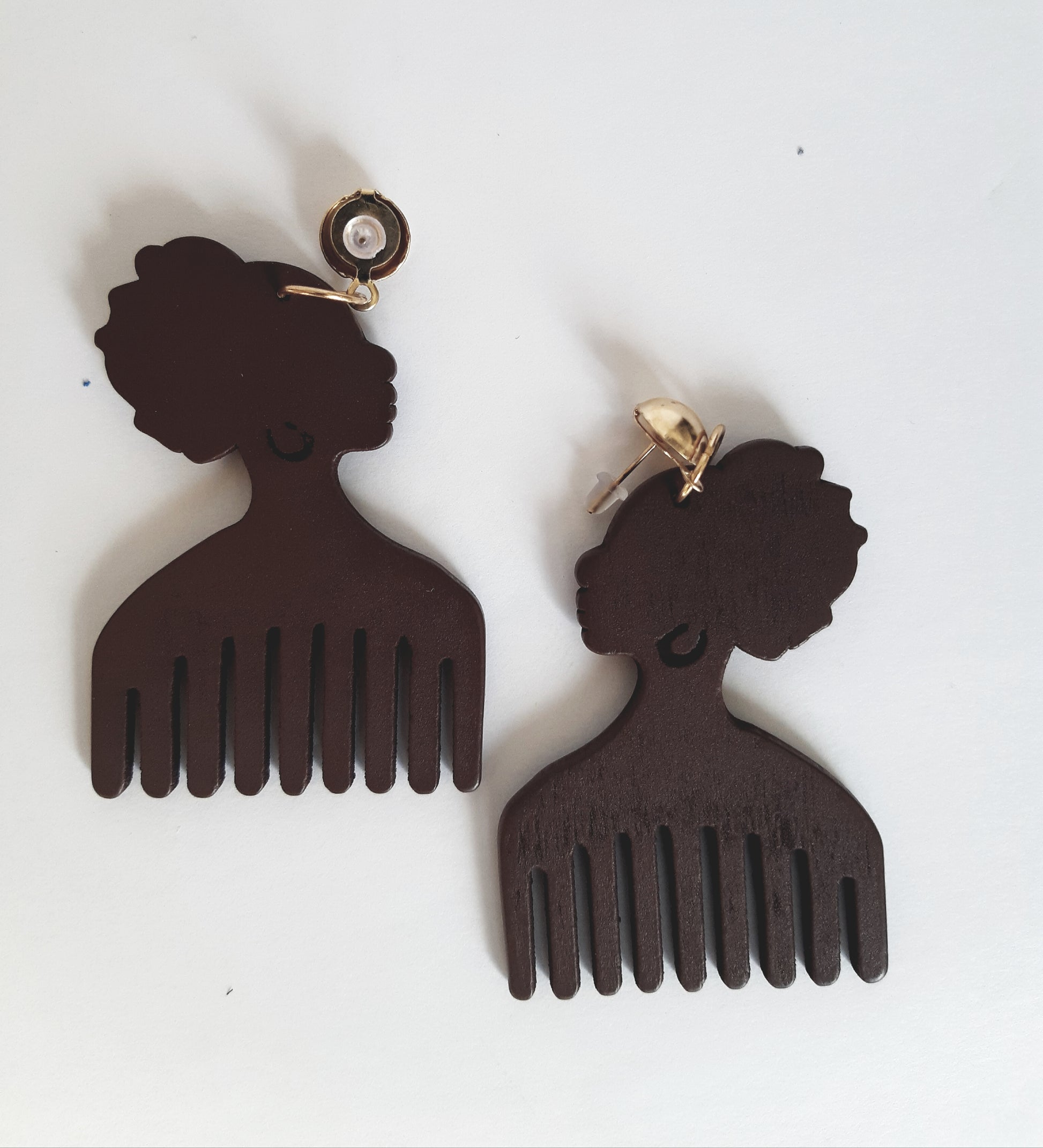 African Wooden Comb Earrings
