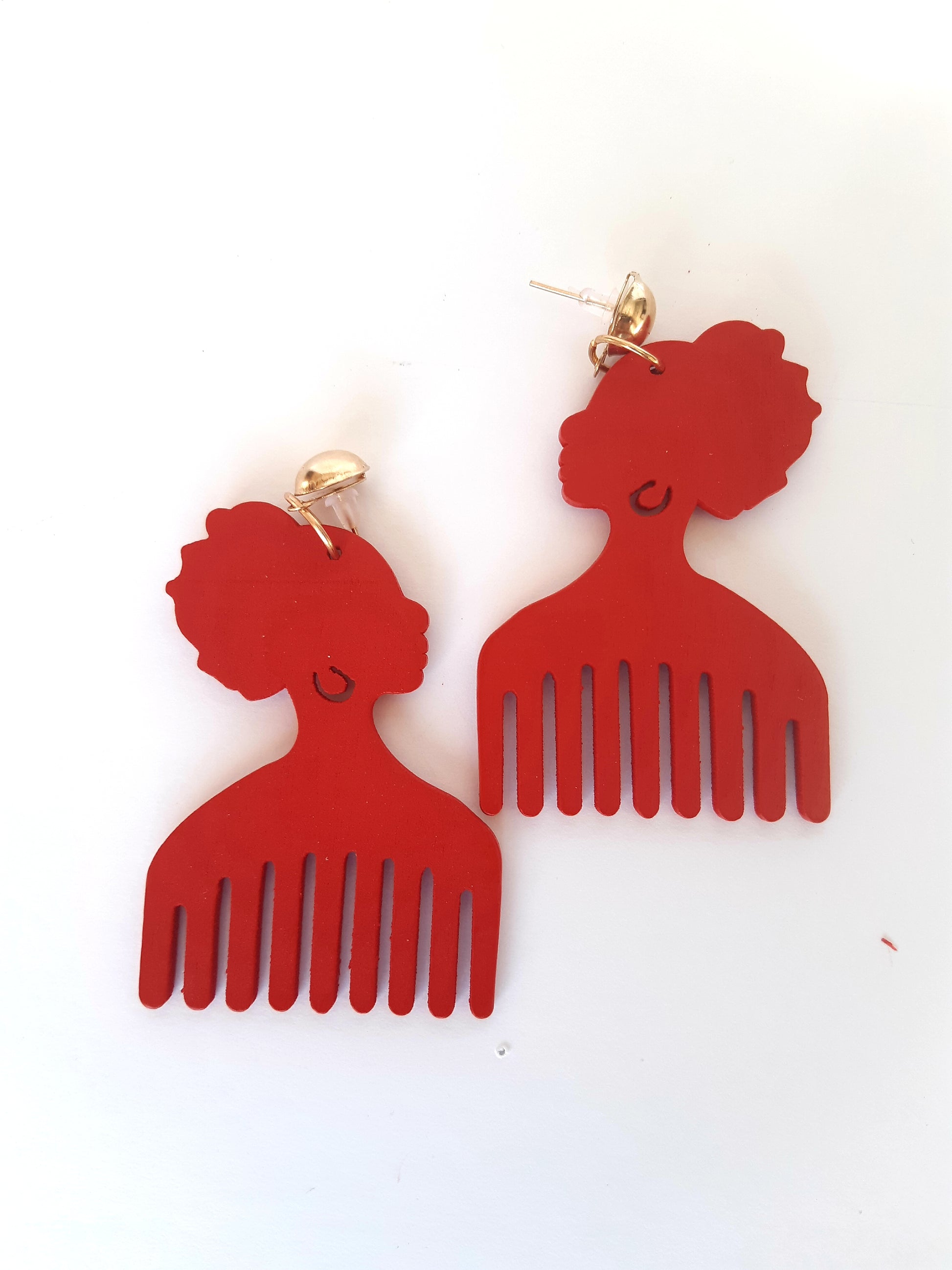 African Wooden Comb Earrings