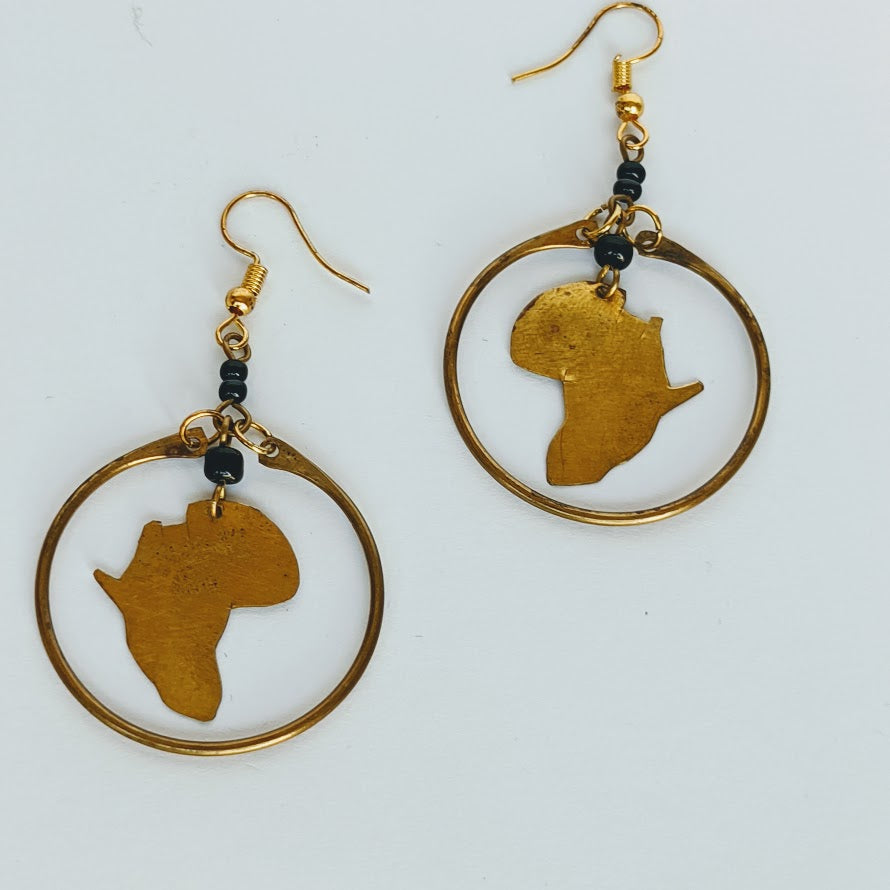 Africa Shaped Circle Brass Earring