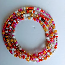 Load image into Gallery viewer, This beautiful waist beads are handmade in Cameroon using glass beads  Approximately 100 cm long with clasps. The beads are used for beauty and for weight loss. They make the waist noticeable and sexy.