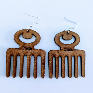 African Comb Wooden Earring