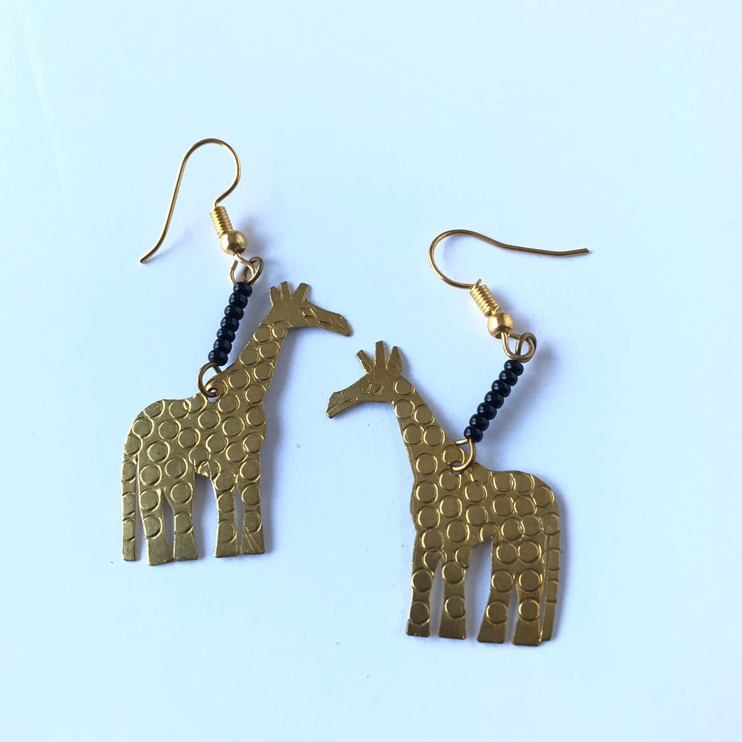 African Brass Giraffe Earring