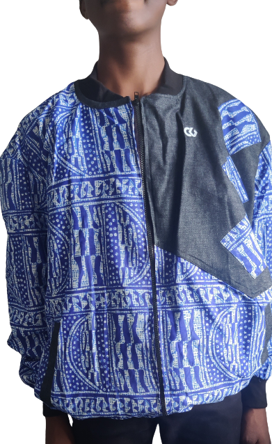 Unisex Ndop Jeans Bomber Jacket / African Bomber Jacket / Ankara Bomber Jacket