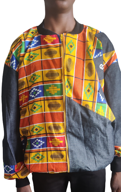 Unisex Kente Jeans Bomber Jacket / African Bomber Jacket / Ankara Bomber Jacket