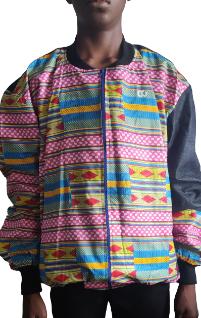 Unisex Kente Jeans Bomber Jacket / African Bomber Jacket / Ankara Bomber Jacket