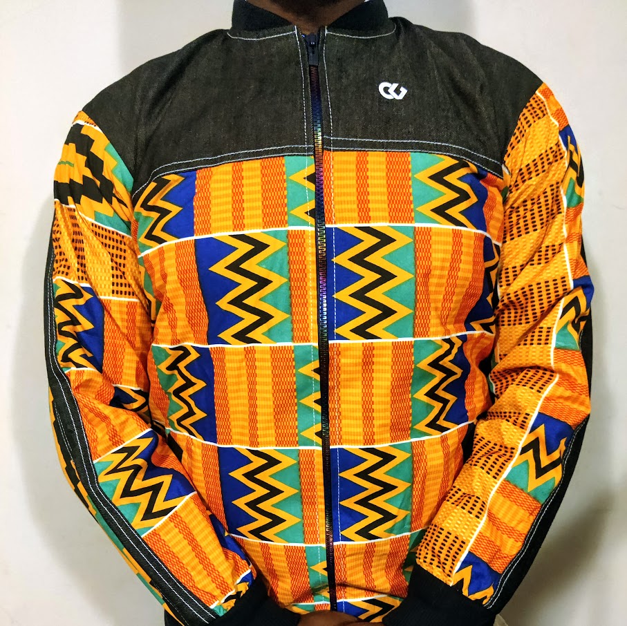 Unisex Kente Jeans Bomber Jacket / African Bomber Jacket / Ankara Bomber Jacket