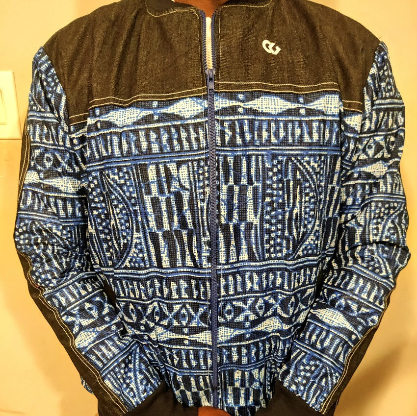 Unisex Ndop Jeans Bomber Jacket / African Bomber Jacket / Ankara Bomber Jacket